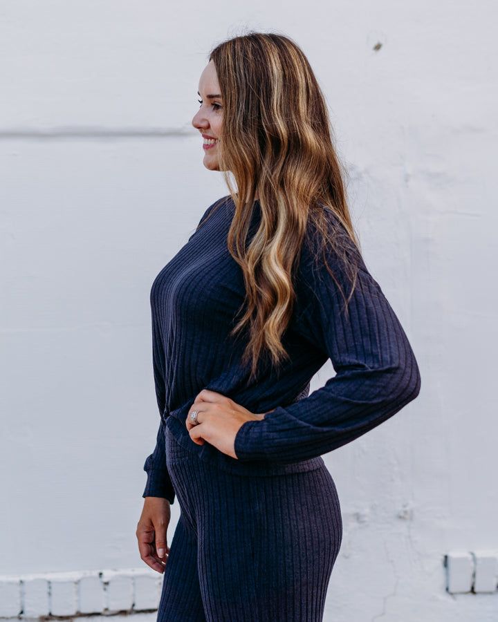 Z Supply: Daydream Rib Ls Top in Black Sand