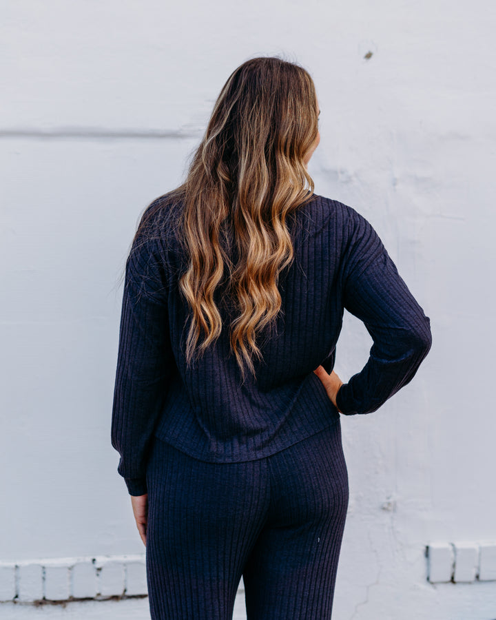 Z Supply: Daydream Rib Ls Top in Black Sand