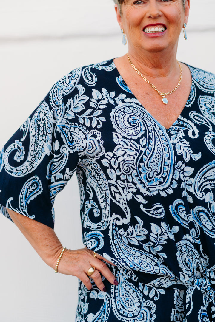 Karen Kane: Tie Front Top in Paisley Print
