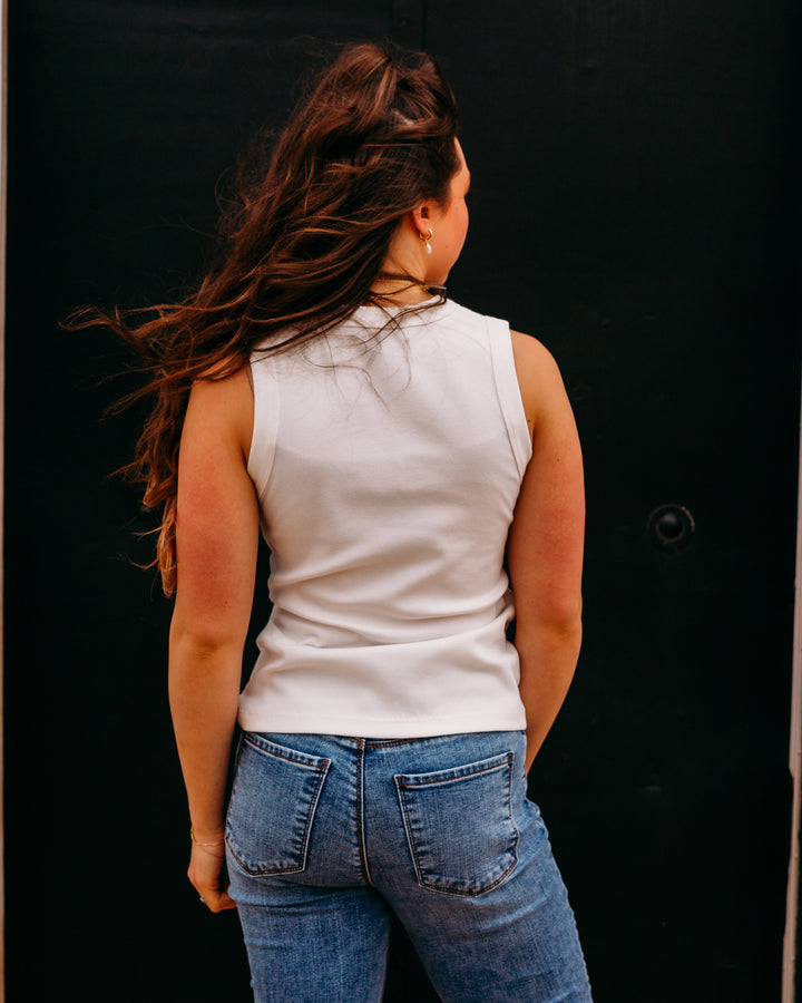 Karen Kane: Ribbed Crewneck Tank in Off White (1L47900) - The Vogue Boutique