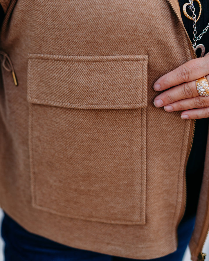 A La Carte: Zip Front Knit Poncho in Camel