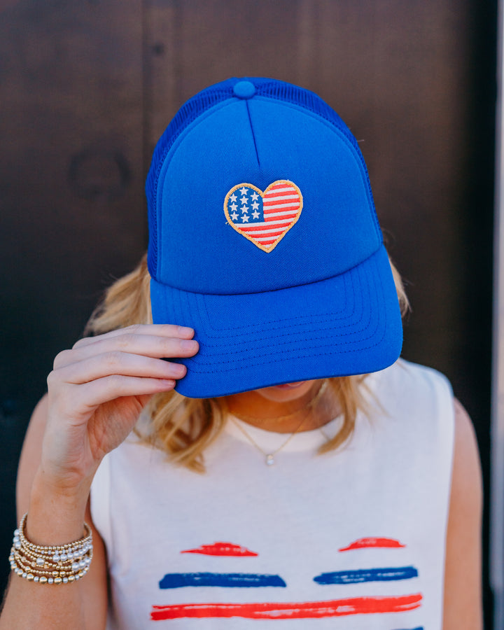 Z Supply: Heart Flag Trucker Hat in True Navy