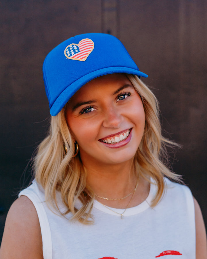 Z Supply: Heart Flag Trucker Hat in True Navy