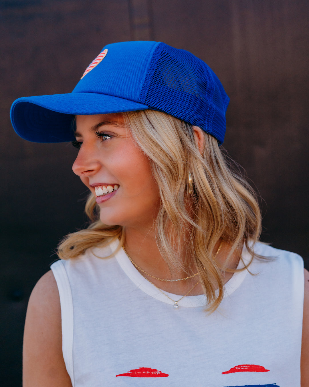Z Supply: Heart Flag Trucker Hat in True Navy