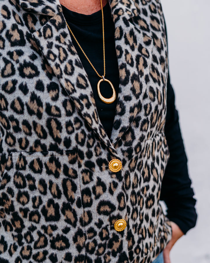 A La Carte: Notch Collar Animal Jacquard Vest in Neuani