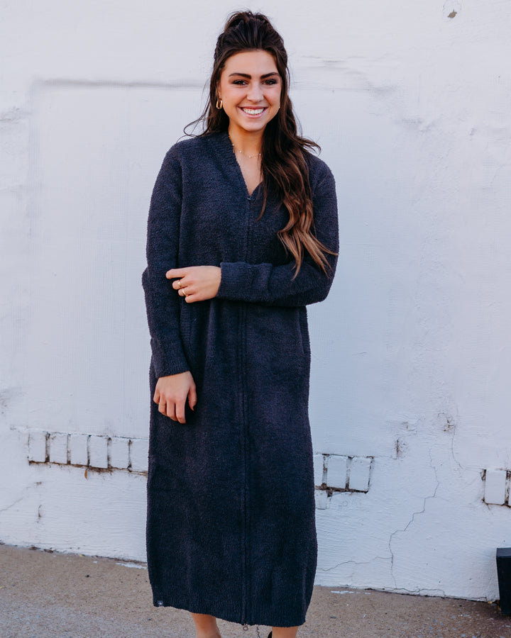 Barefoot Dreams: CozyChic Full Zip V-neck in Carbon