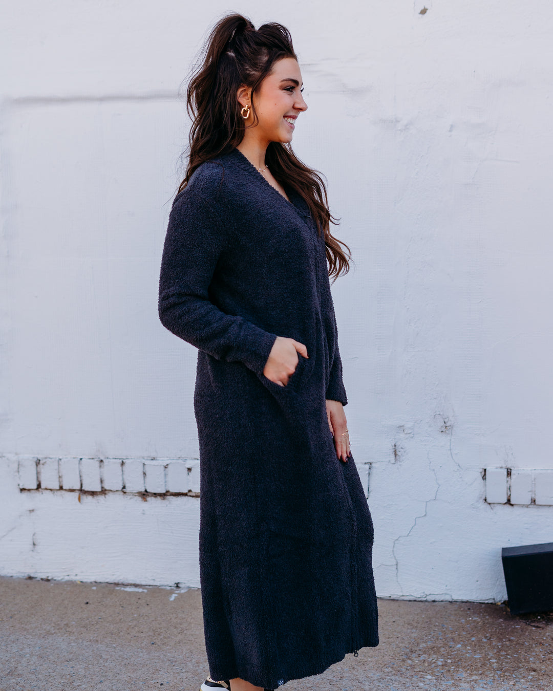 Barefoot Dreams: CozyChic Full Zip V-neck in Carbon