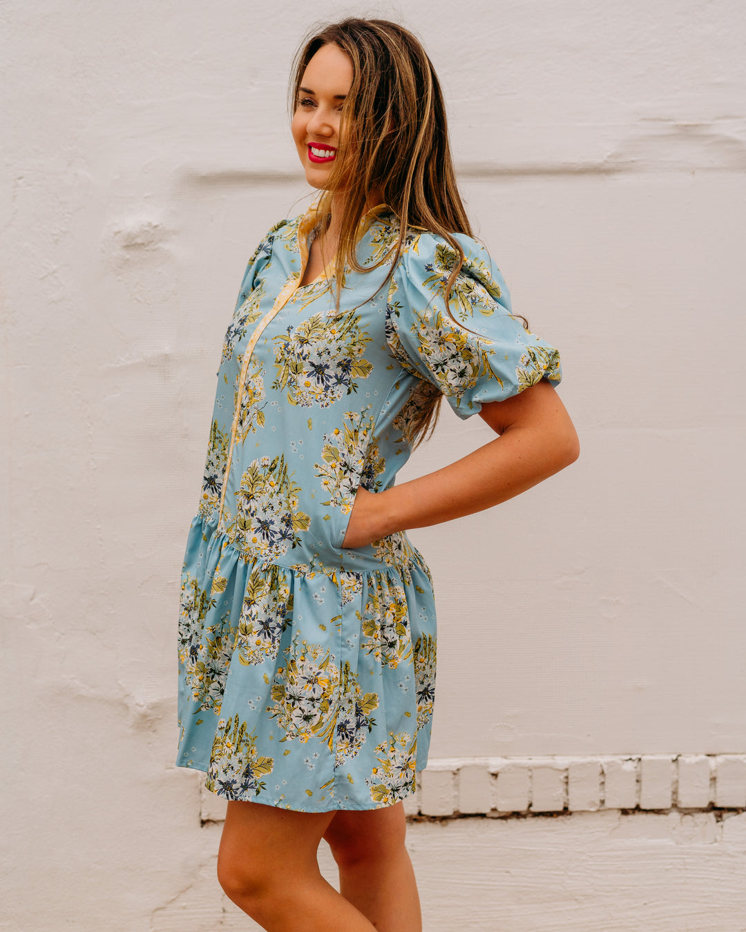 Ivy Jane: Banded Front Dress In Blue (74614) - The Vogue Boutique