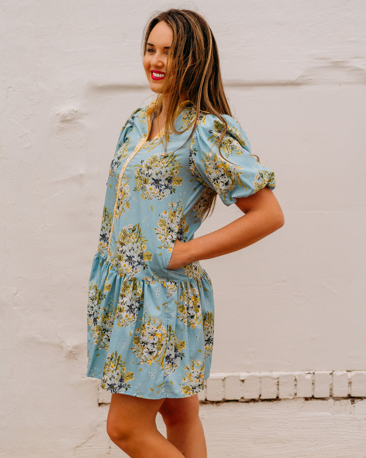 Ivy Jane: Banded Front Dress In Blue (74614) - The Vogue Boutique