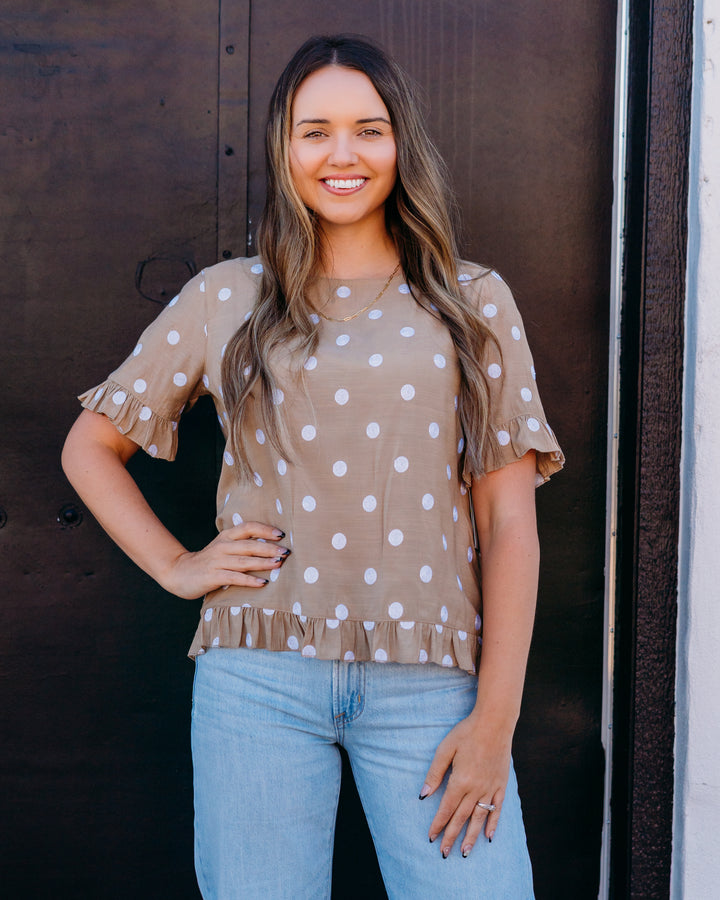 Multiples: Scoop Neck Ruffle Hi-Lo Button Top in Khaki (M26403TM)