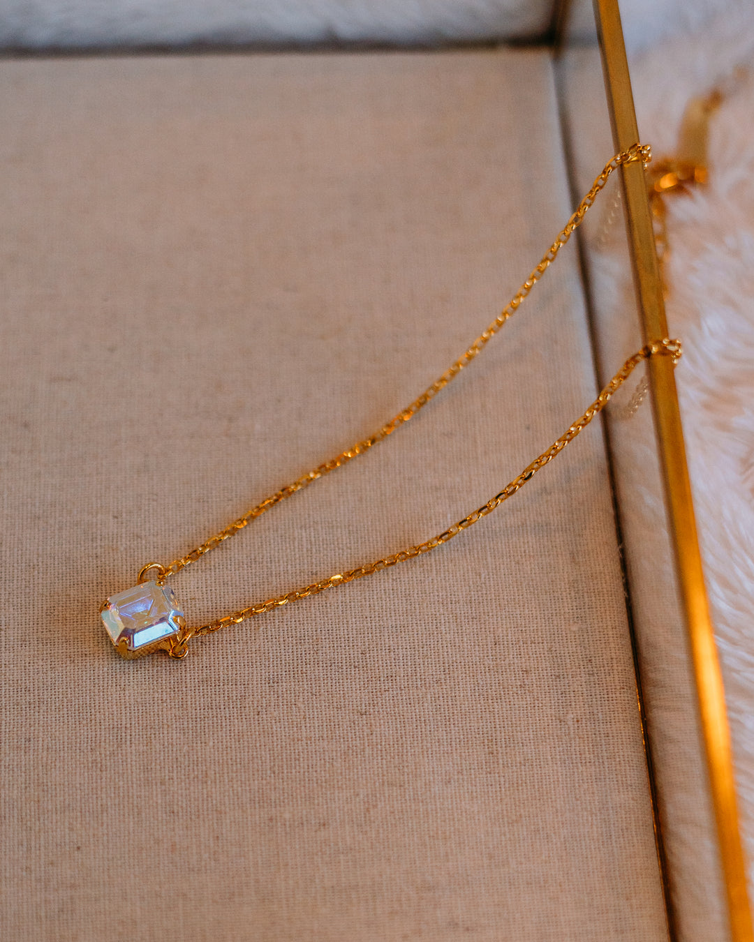 Mariana: Clear One Square Stone Necklace - N-5021/2-001AB-YG