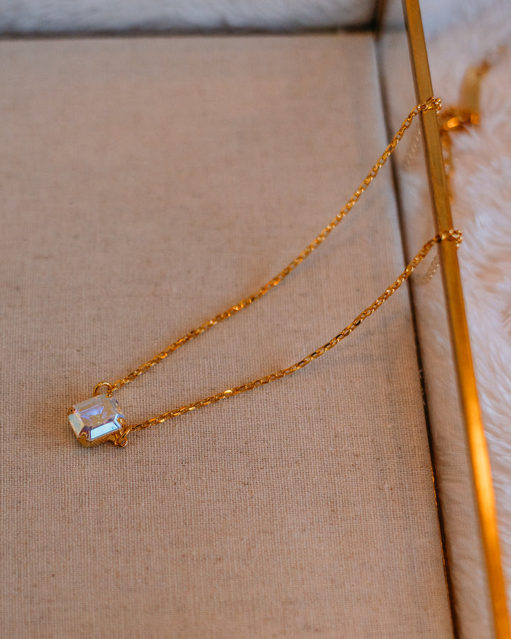 Mariana: Clear One Square Stone Necklace - N-5021/2-001AB-YG