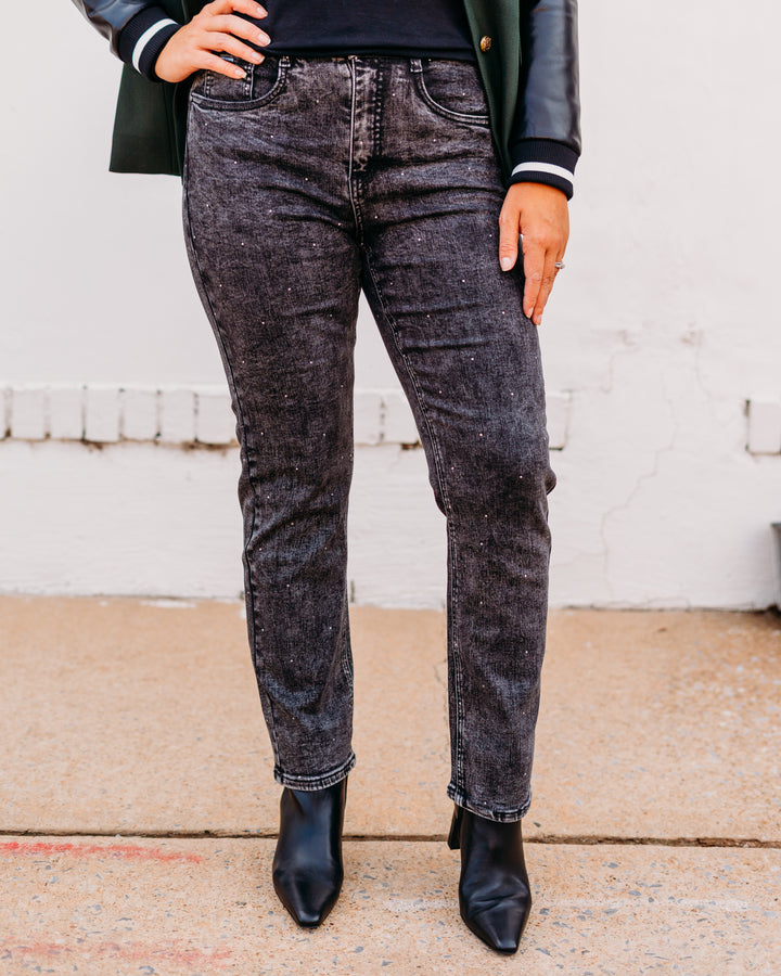 French Dressing Jeans: Dark Grey Wash Suzanne Ankle Pants with Rhinestones 6844872
