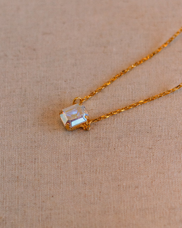 Mariana: Clear One Square Stone Necklace - N-5021/2-001AB-YG