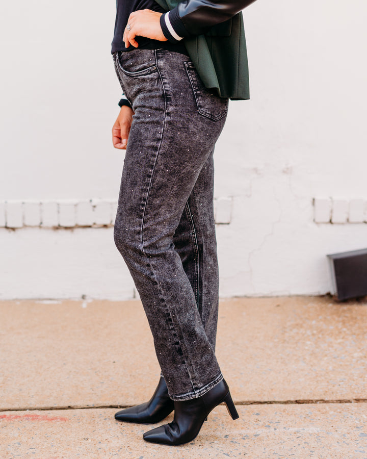 French Dressing Jeans: Dark Grey Wash Suzanne Ankle Pants with Rhinestones 6844872