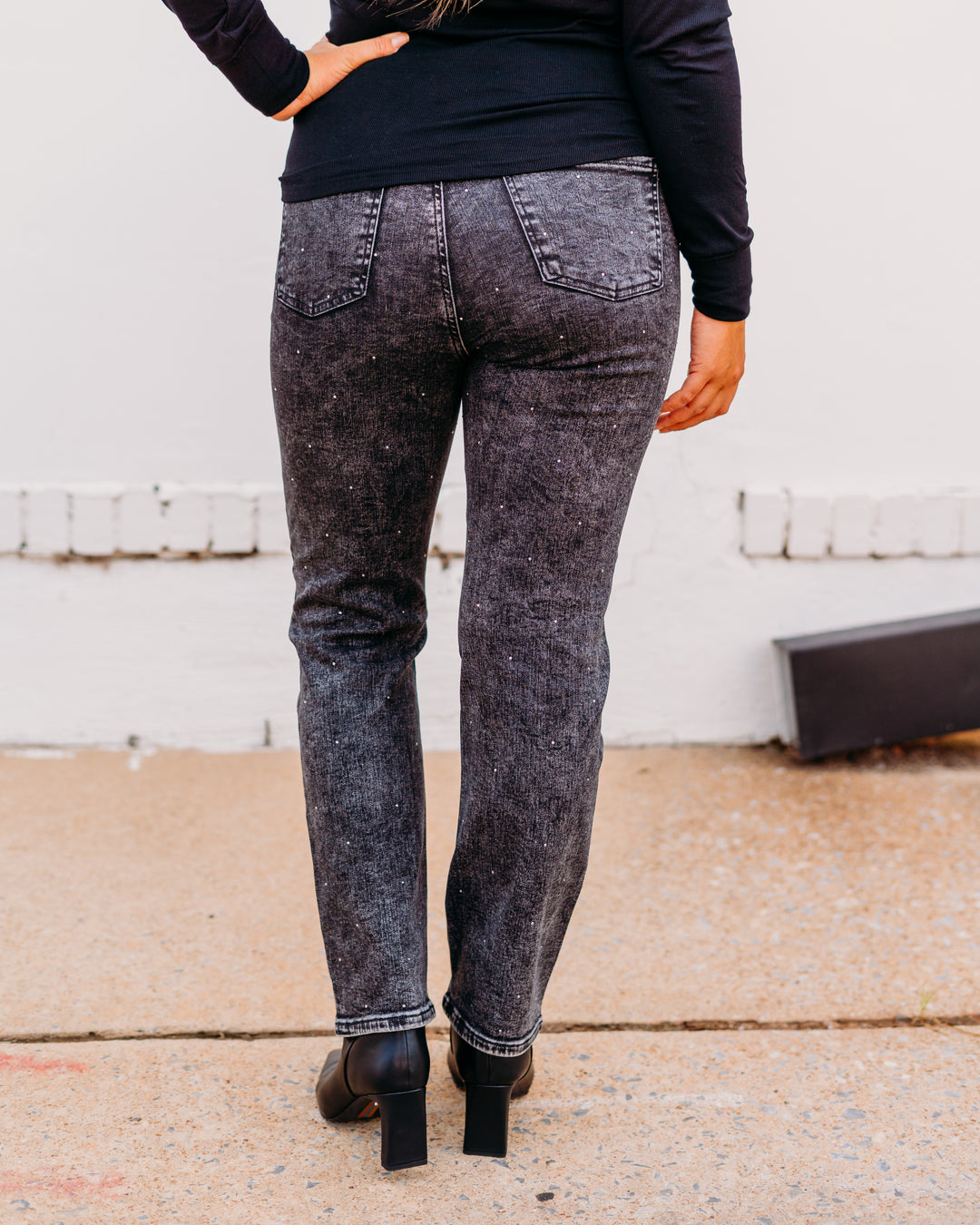 French Dressing Jeans: Dark Grey Wash Suzanne Ankle Pants with Rhinestones 6844872