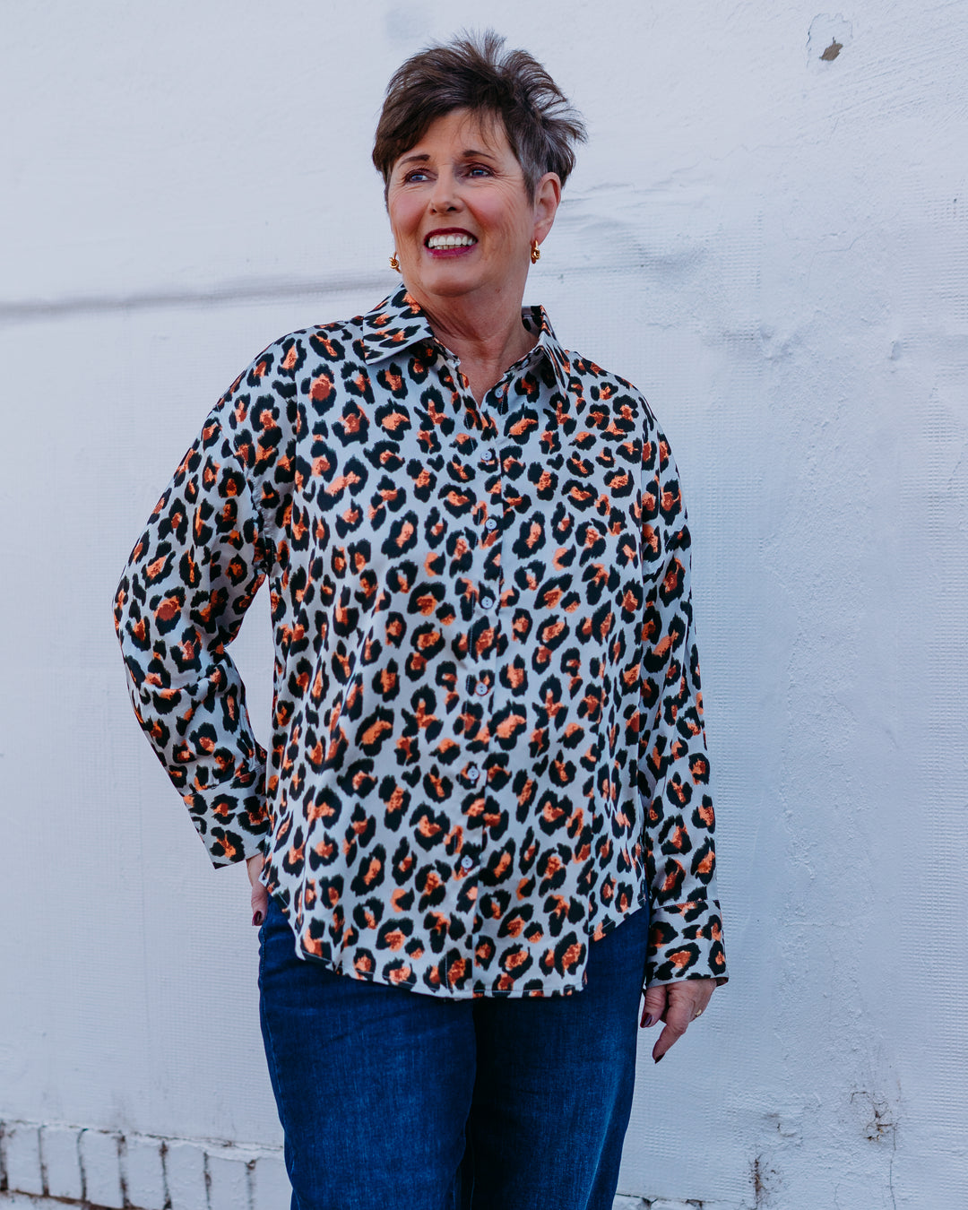 Joy Joy: Leopard Oversized Blouse in Molten (75K7615)