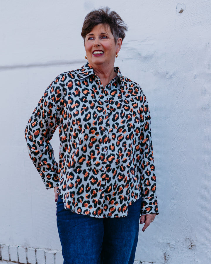 Joy Joy: Leopard Oversized Blouse in Molten (75K7615)
