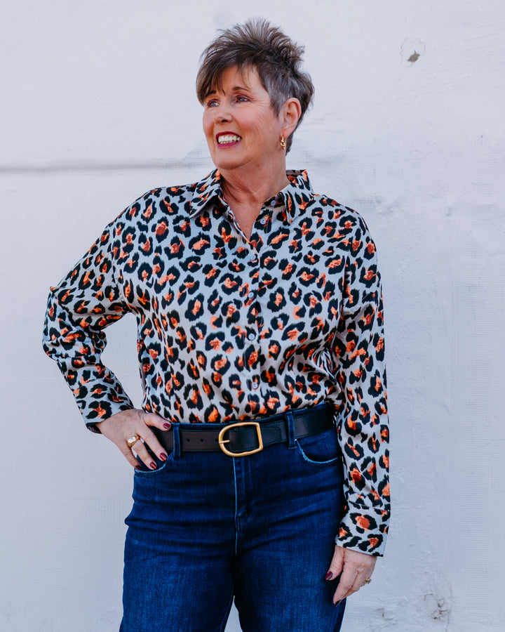 Joy Joy: Leopard Oversized Blouse in Molten (75K7615)