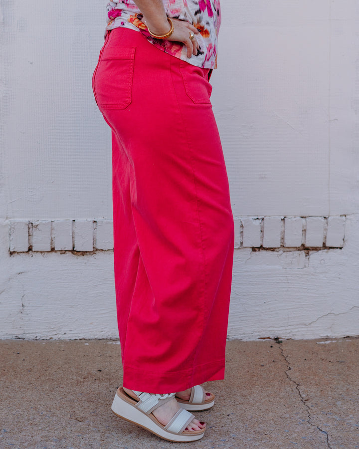 Liverpool: Crop Wide Leg W/ Patch Pkts 27' Ins in Diva Pink - The Vogue Boutique