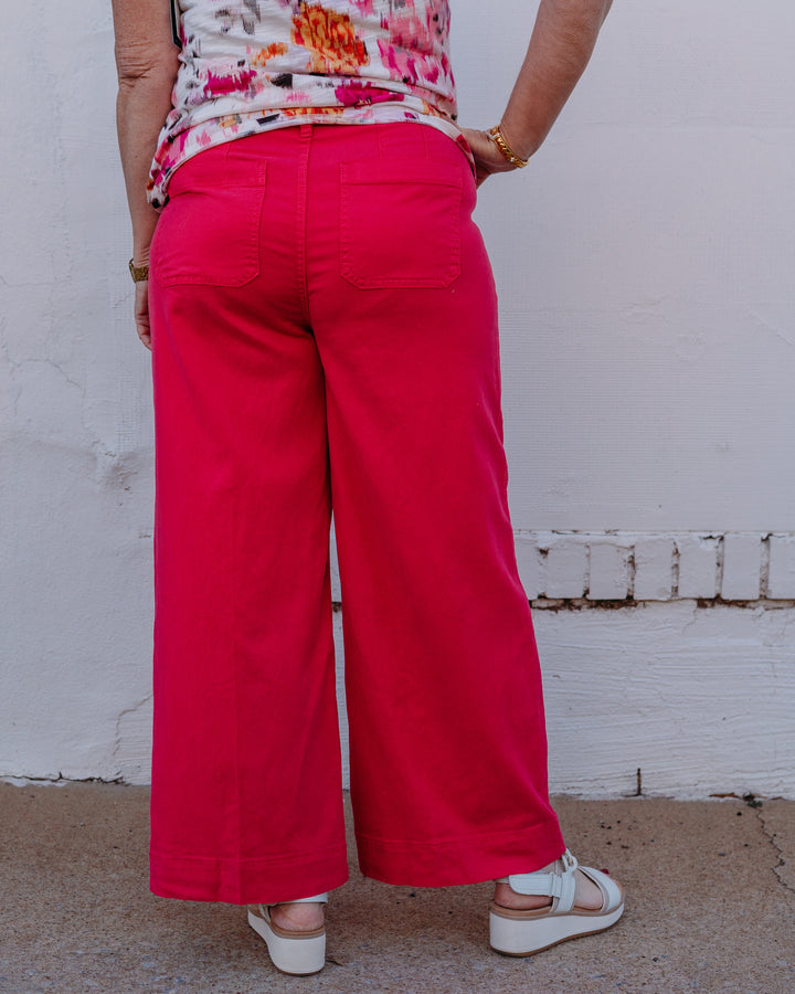 Liverpool: Crop Wide Leg W/ Patch Pkts 27' Ins in Diva Pink - The Vogue Boutique