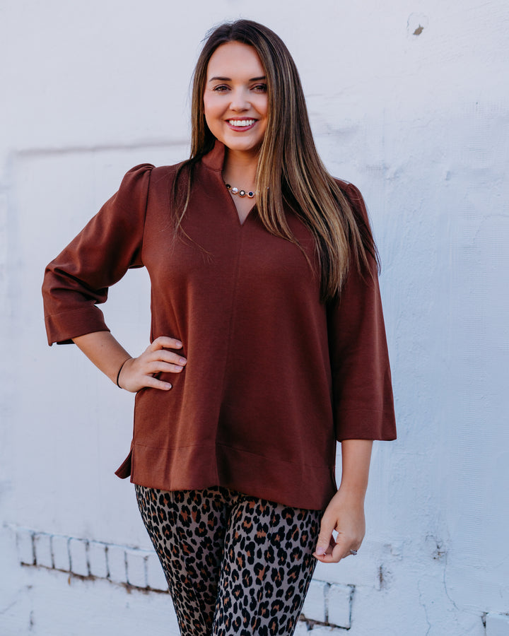 Jodifl: 3/4 Sleeve Sweater in Brown (B12982)