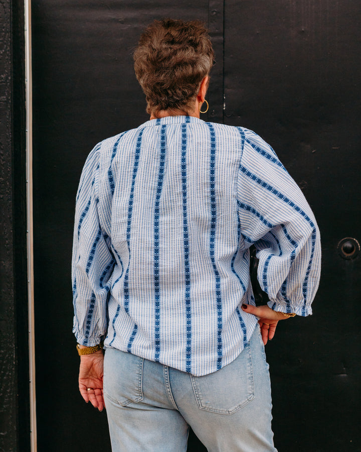 French Dressing Jeans: Embellished Shirt in Indigo Strip (447188) - The Vogue Boutique