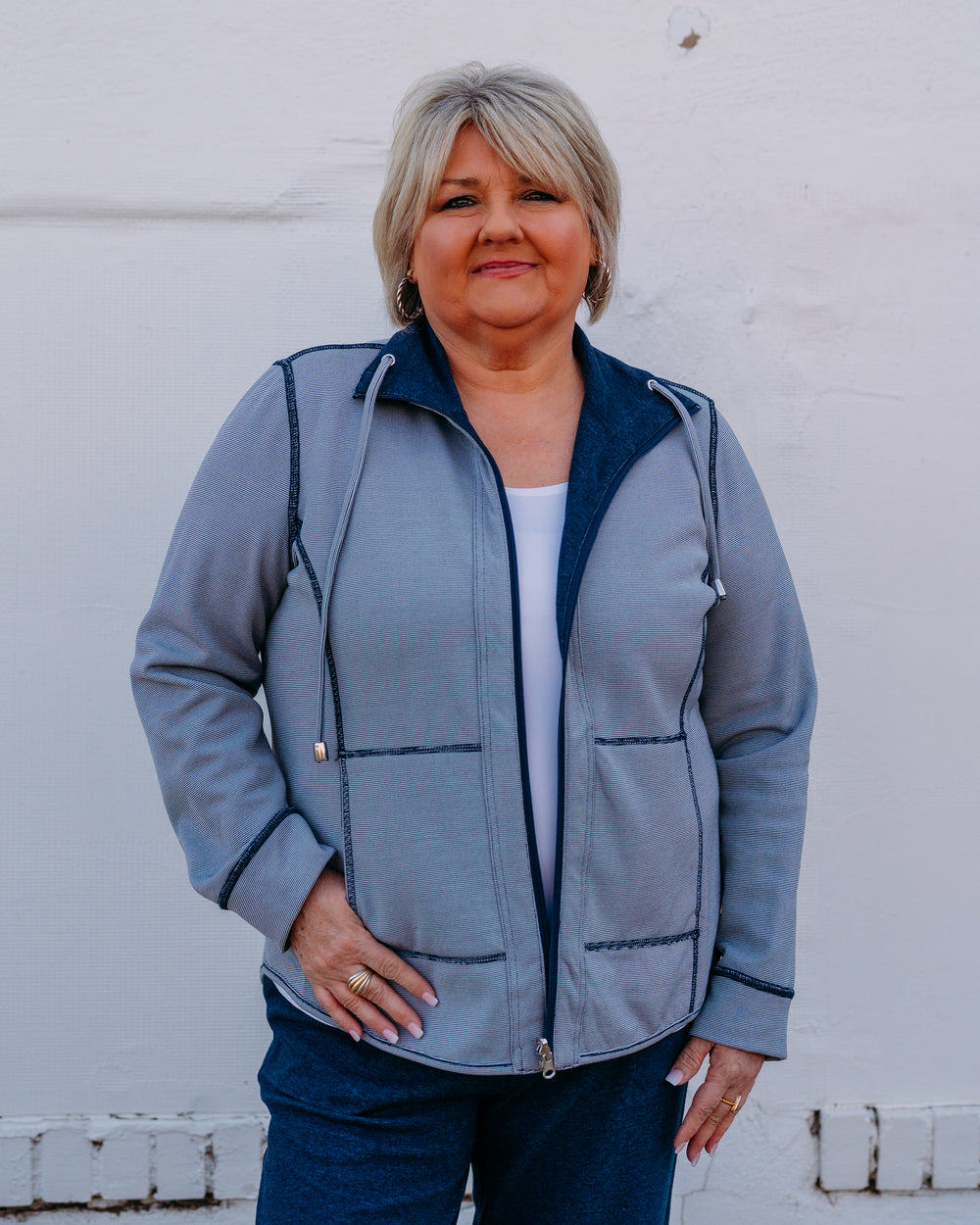 Multiples: Cuffed Long Sleeve Reversible Jacket (Spring Tide) (M16301JM) - The Vogue Boutique