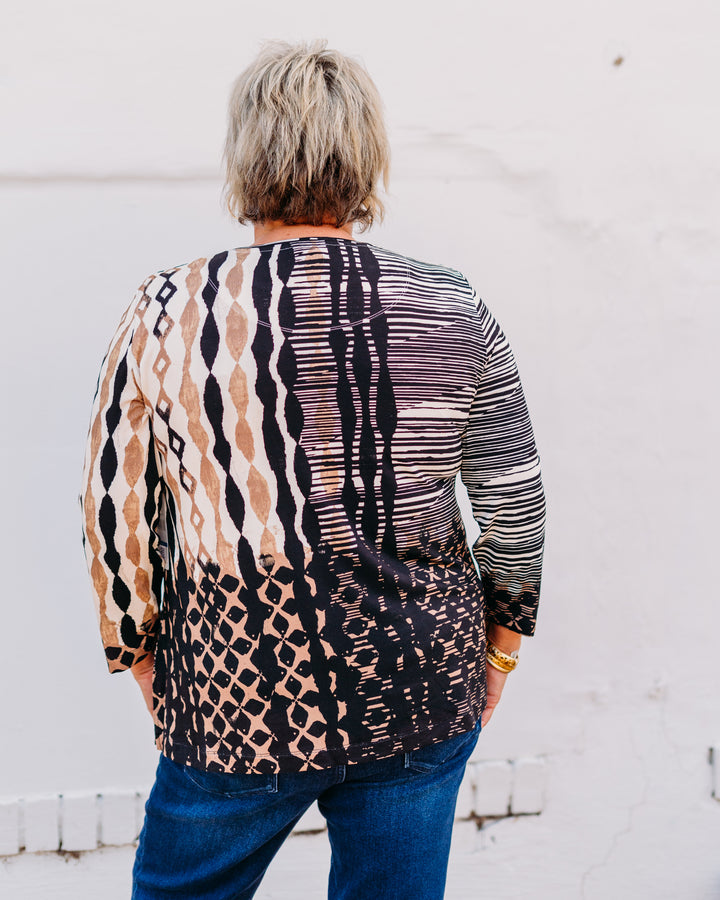 Multiples: (Natural Allure) 3/4 Sleeve Scoop Neck Embellished Top in Multi (M35309TM)