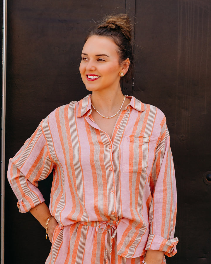 Z Supply: The Perfect Striped Button Up in Tiger Lily (ZT262689)