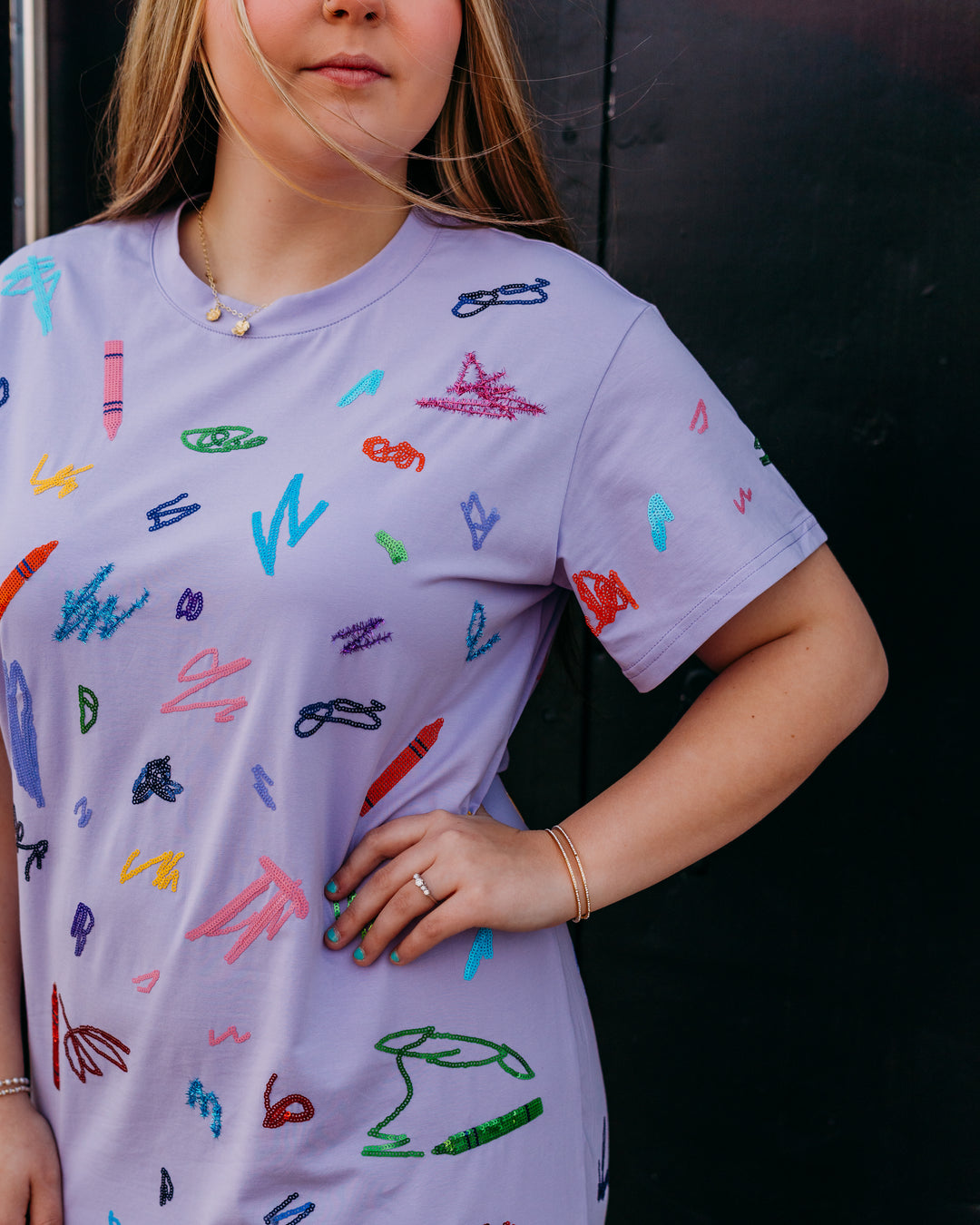 Queen Of Sparkles: Crayon Scribble Midi Tee Dress in Lavender
