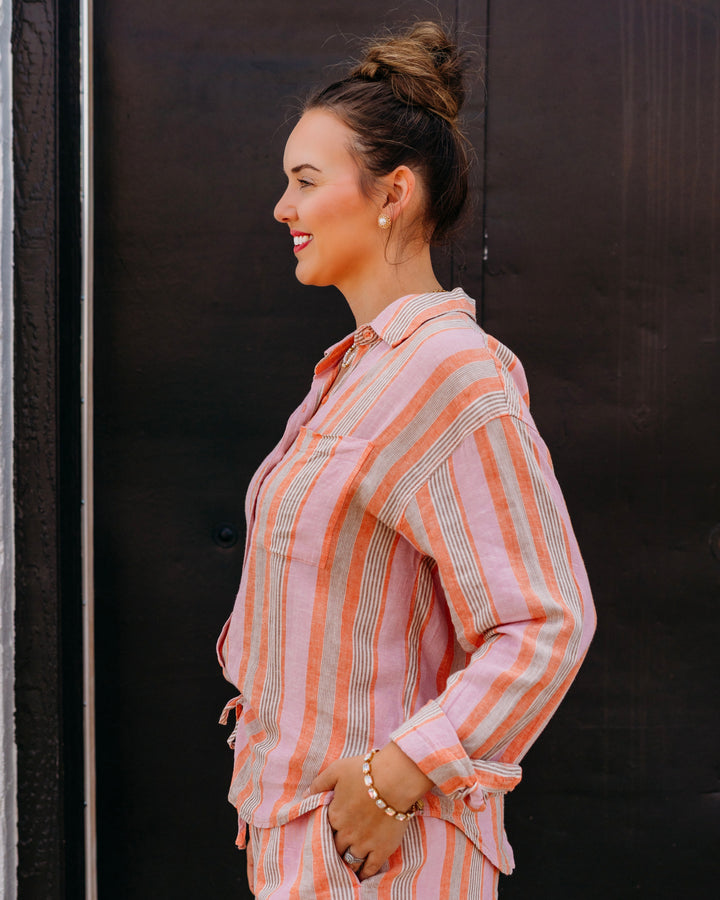 Z Supply: The Perfect Striped Button Up in Tiger Lily (ZT262689)