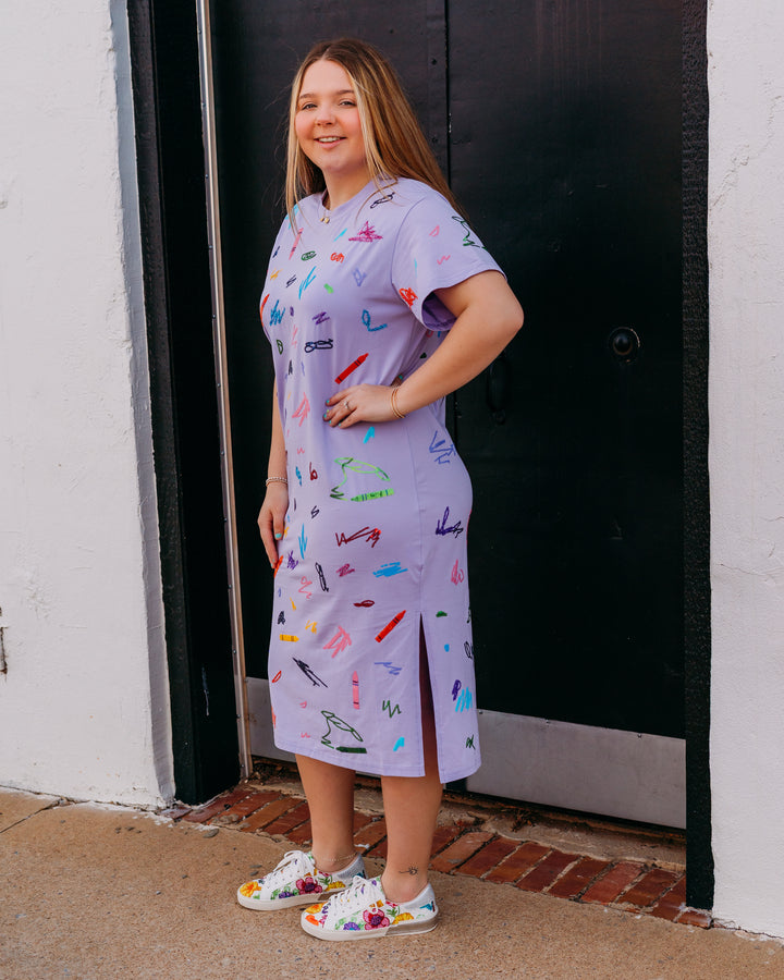 Queen Of Sparkles: Crayon Scribble Midi Tee Dress in Lavender