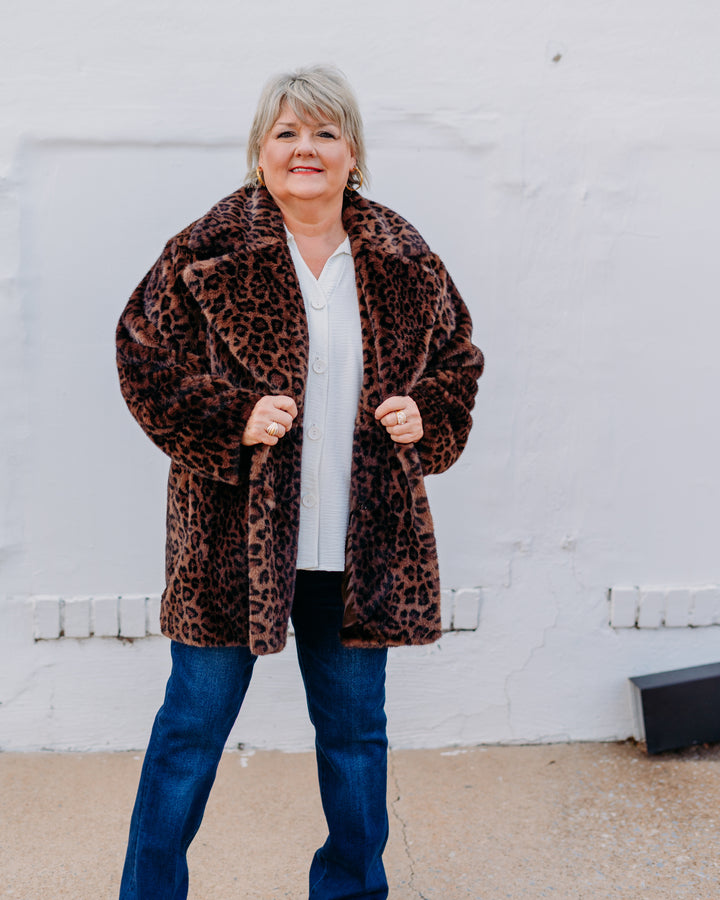 Joseph Ribkoff: Faux Fur Leopard Print Double-Breasted Coat (253937)