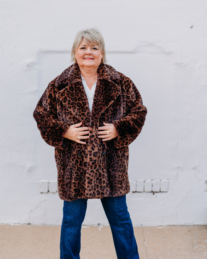 Joseph Ribkoff: Faux Fur Leopard Print Double-Breasted Coat (253937)