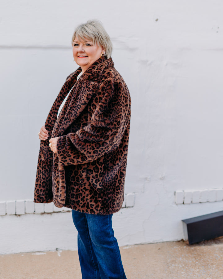 Joseph Ribkoff: Faux Fur Leopard Print Double-Breasted Coat (253937)