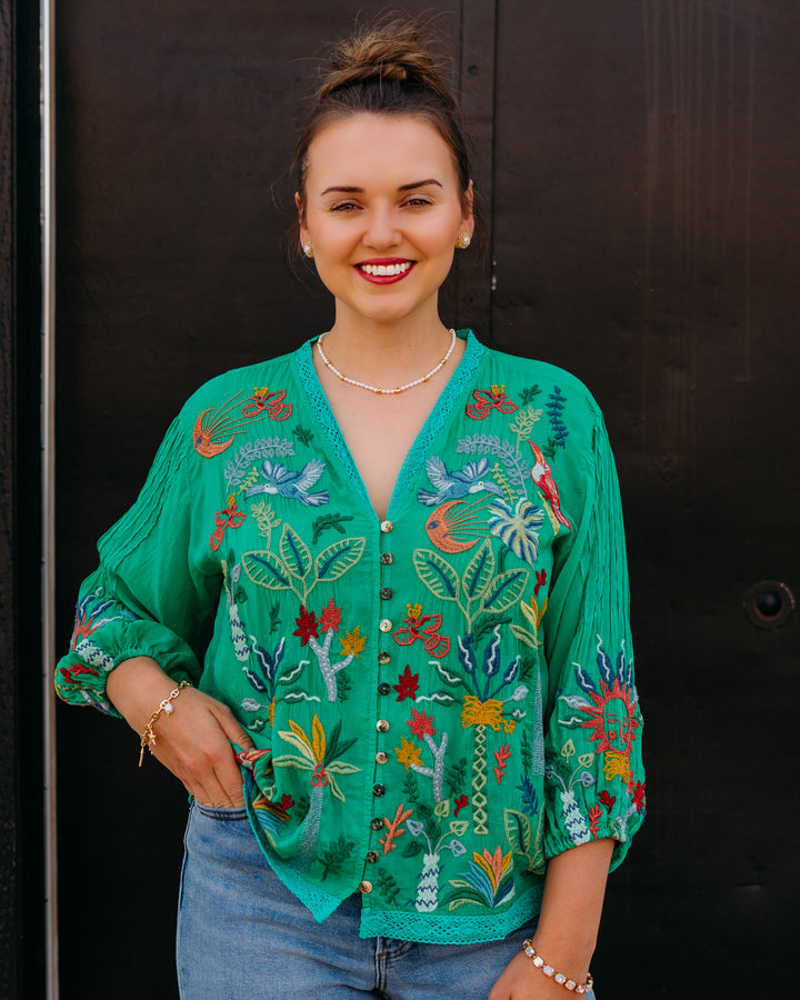 Johnny Was: Luna Shirt in Bright Green (C17426)