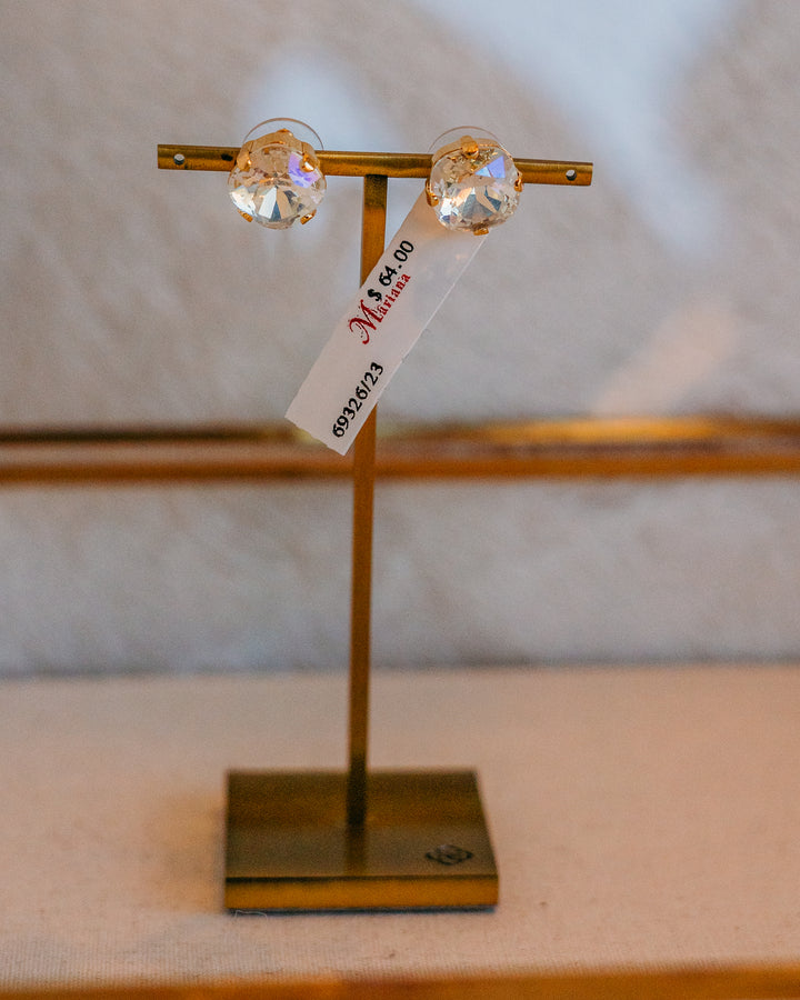 Mariana: Clear Round Large Stone Earrings in Gold - E-1326/4-001MOL-YG2