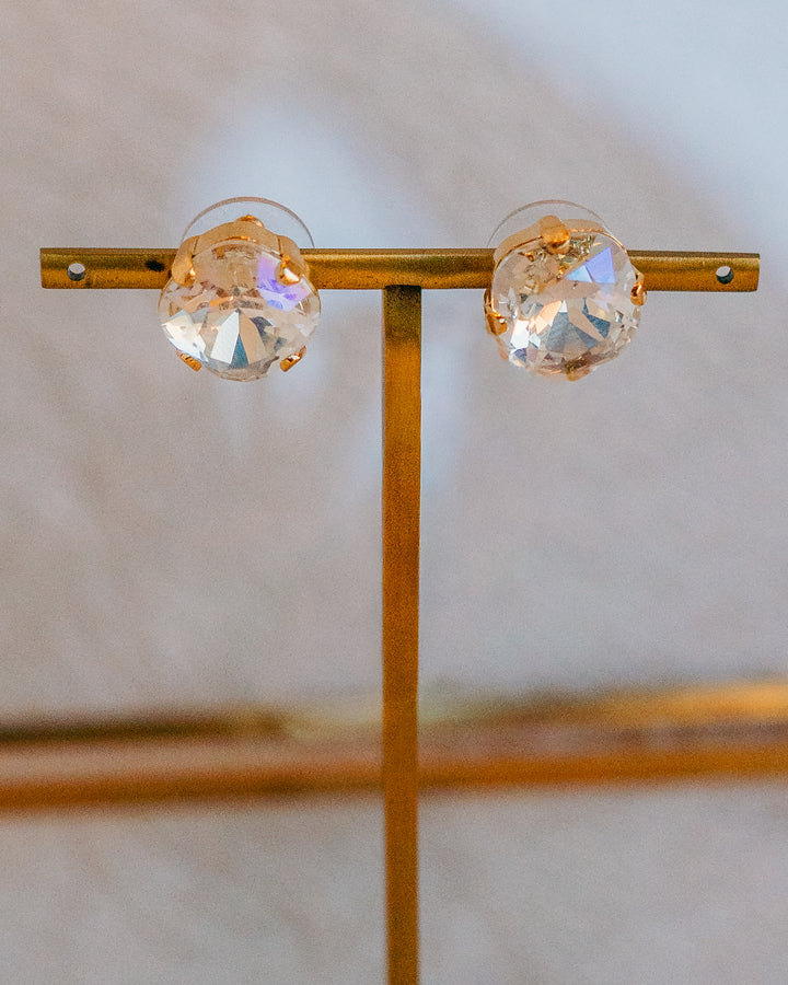 Mariana: Clear Round Large Stone Earrings in Gold - E-1326/4-001MOL-YG2