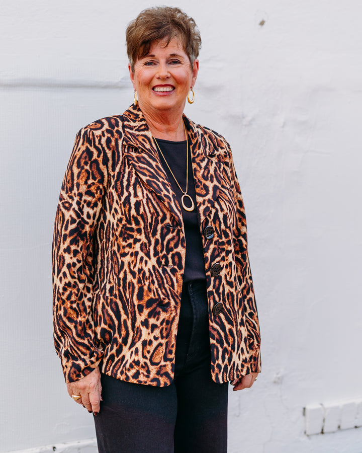 Joseph Ribkoff: Silky Knit Animal Print Fitted Blazer (253051)