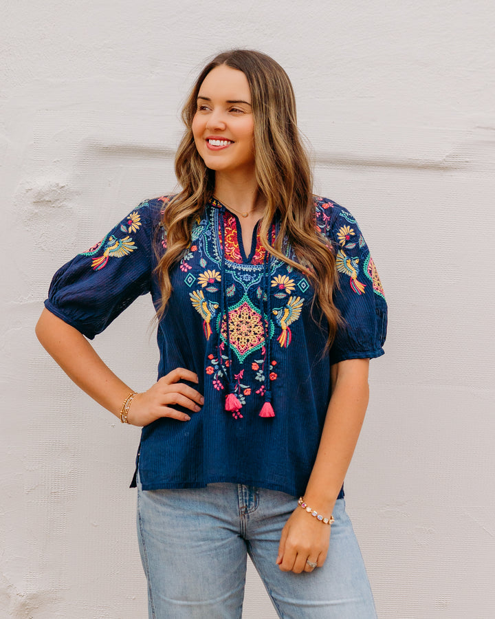 Johnny Was: Margot Short Sleeve Blouse in Blue Night (C17126)