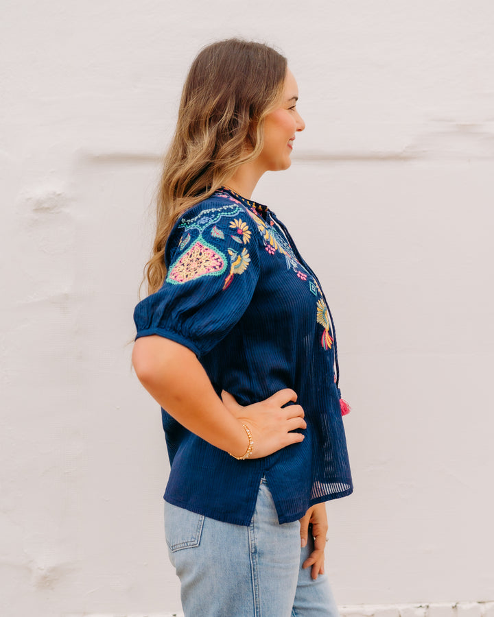 Johnny Was: Margot Short Sleeve Blouse in Blue Night (C17126)