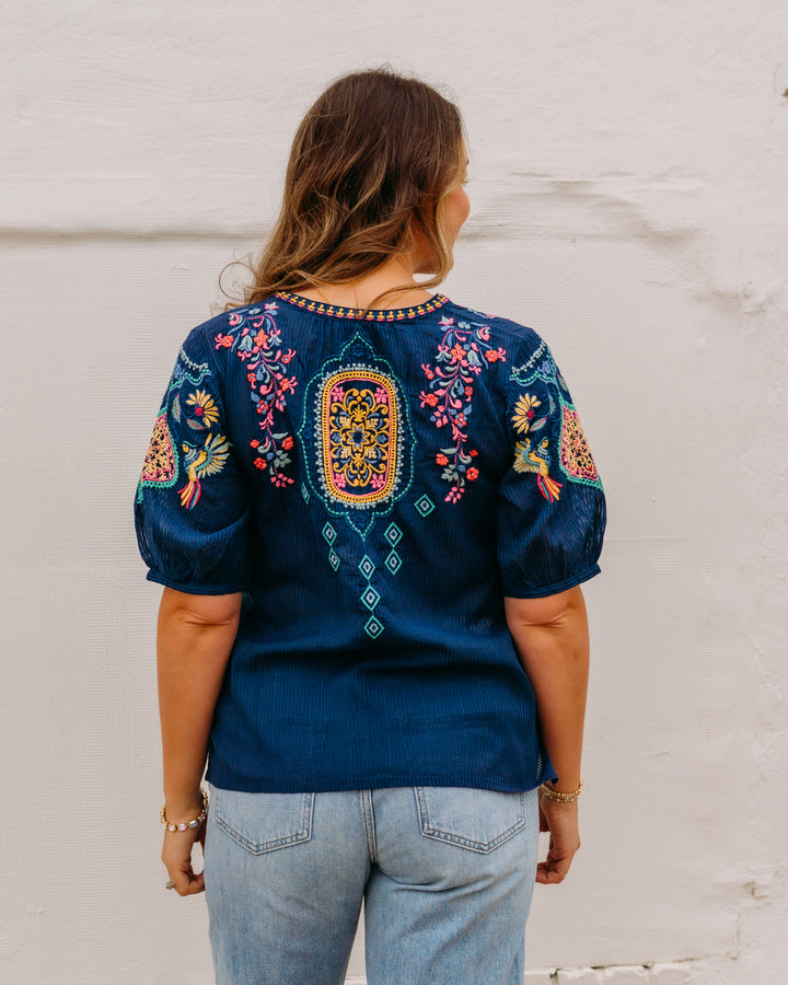 Johnny Was: Margot Short Sleeve Blouse in Blue Night (C17126)