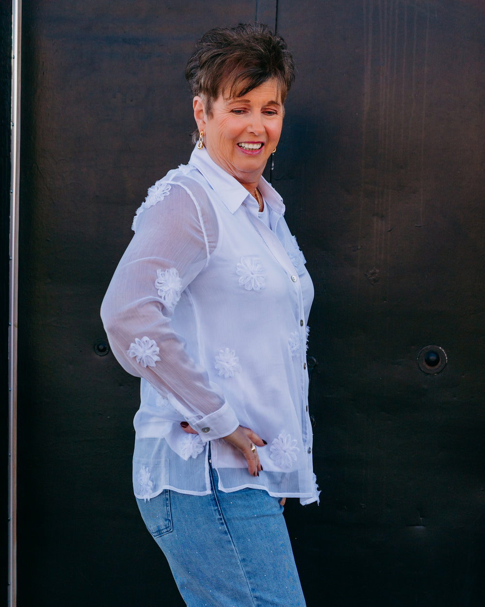 Multiples: Cuffed Long Sleeve Button Front Shirt and Tank (Spring Tide) (M16305BM) - The Vogue Boutique