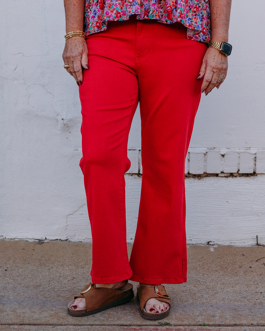 Liverpool: Hannah Cropped Flare W/ Slit Hem in Cherry Rose (LM7987WF) - The Vogue Boutique
