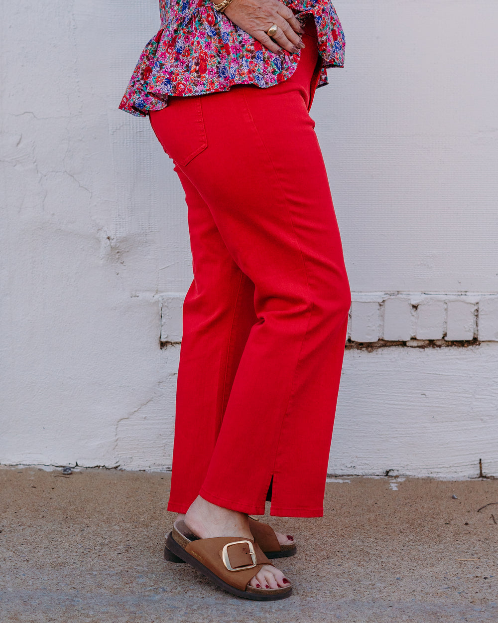 Liverpool: Hannah Cropped Flare W/ Slit Hem in Cherry Rose (LM7987WF) - The Vogue Boutique