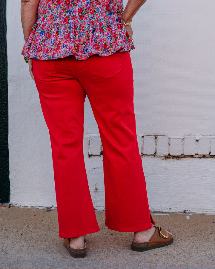 Liverpool: Hannah Cropped Flare W/ Slit Hem in Cherry Rose (LM7987WF) - The Vogue Boutique
