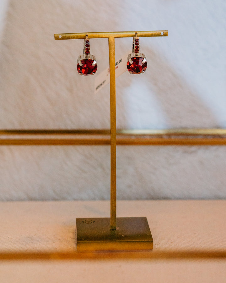 Mariana: Siam Red One Stone Drop Lever Back Earrings - E-1056-208208-RO6