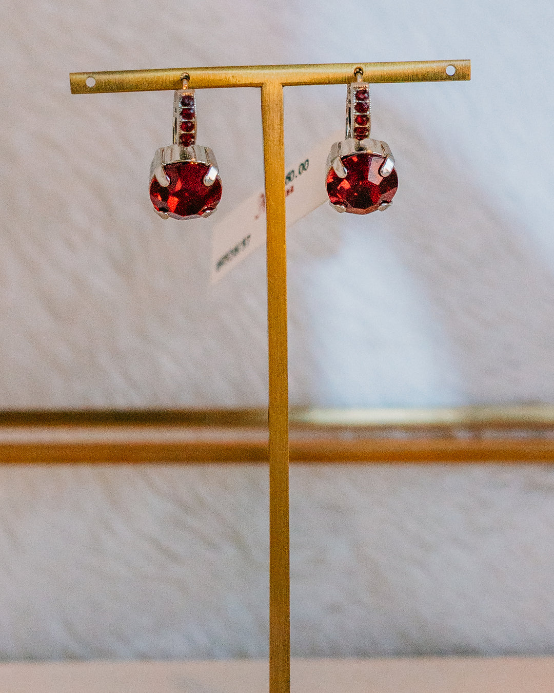 Mariana: Siam Red One Stone Drop Lever Back Earrings - E-1056-208208-RO6