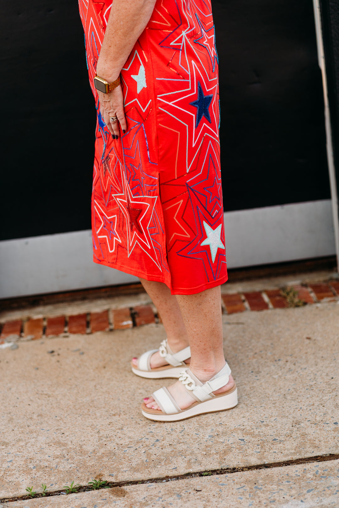 Queen of Sparkles: Red, White, & Blue Groovy Star Midi Tee Dress